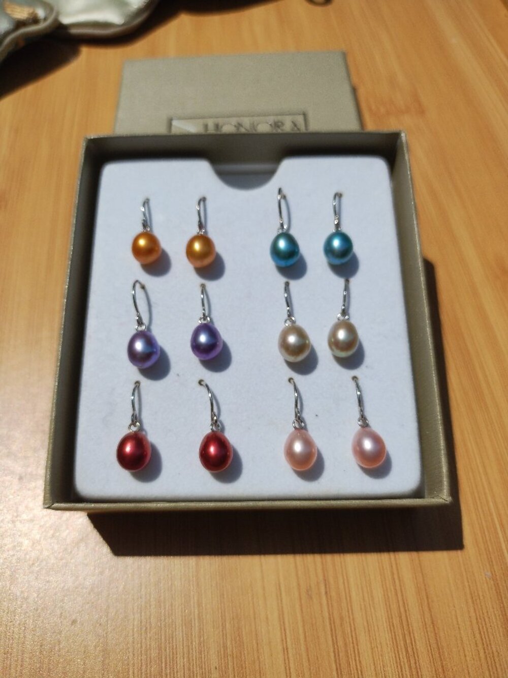 HONORA 925 Sterling Silver Pearl 7MM Drop Multi Color hook earrings set 6 pairs - Picture 2 of 4